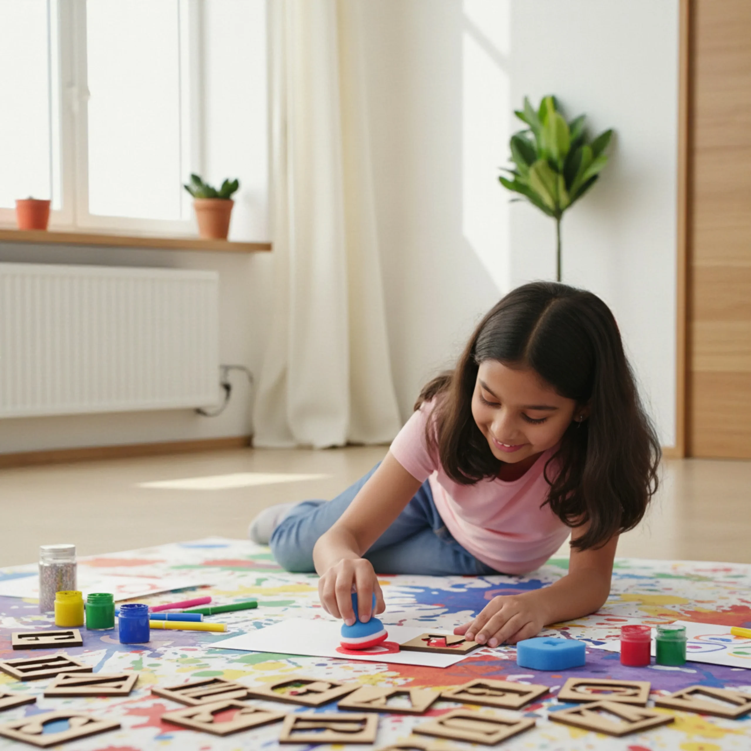 alphabet stencils used in preschool classroom activity for group learning and tracing