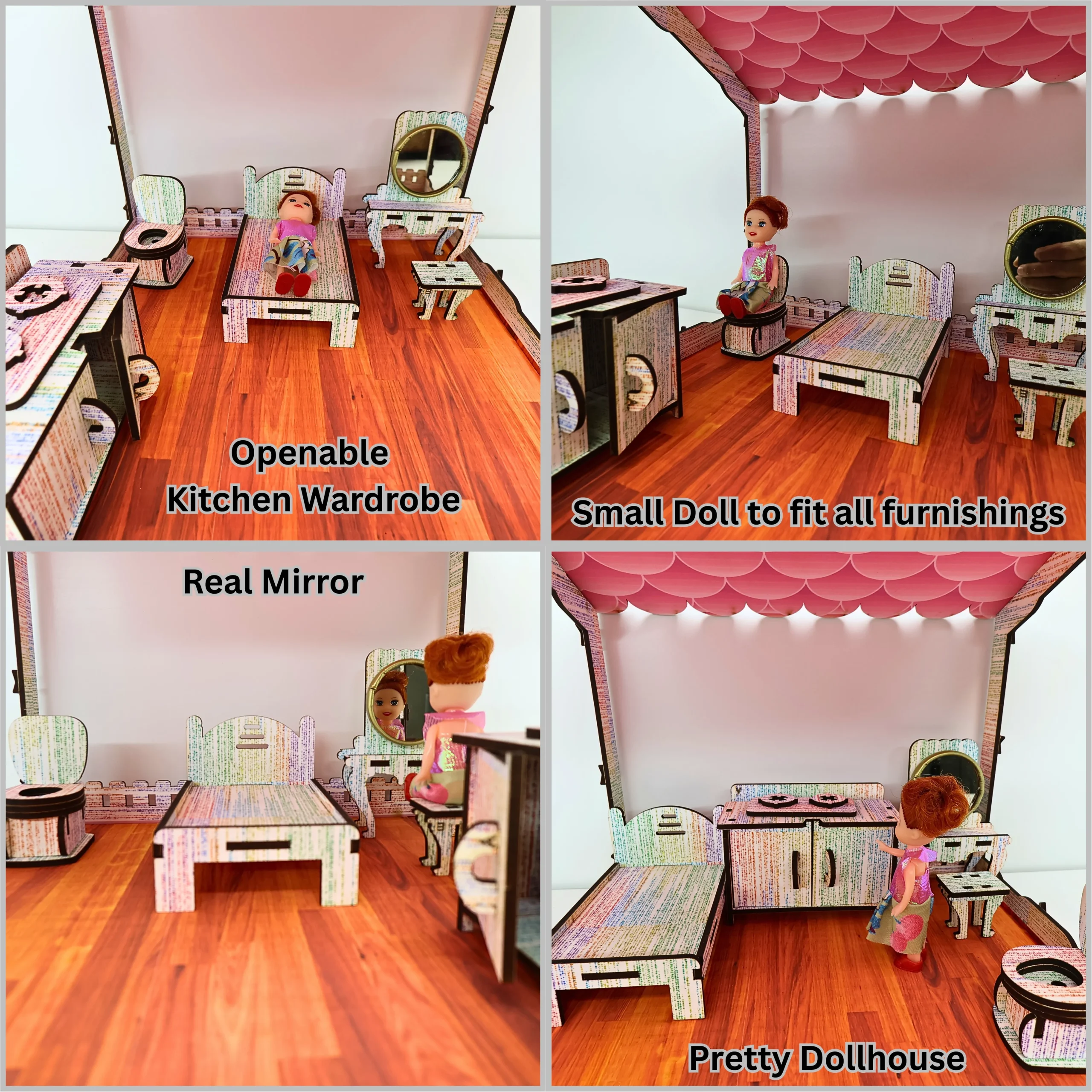 big wooden doll house toy beautifully wrapped as a gift for birthdays