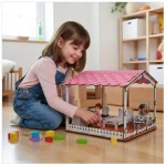 big doll house shown with kids and toys for size comparison