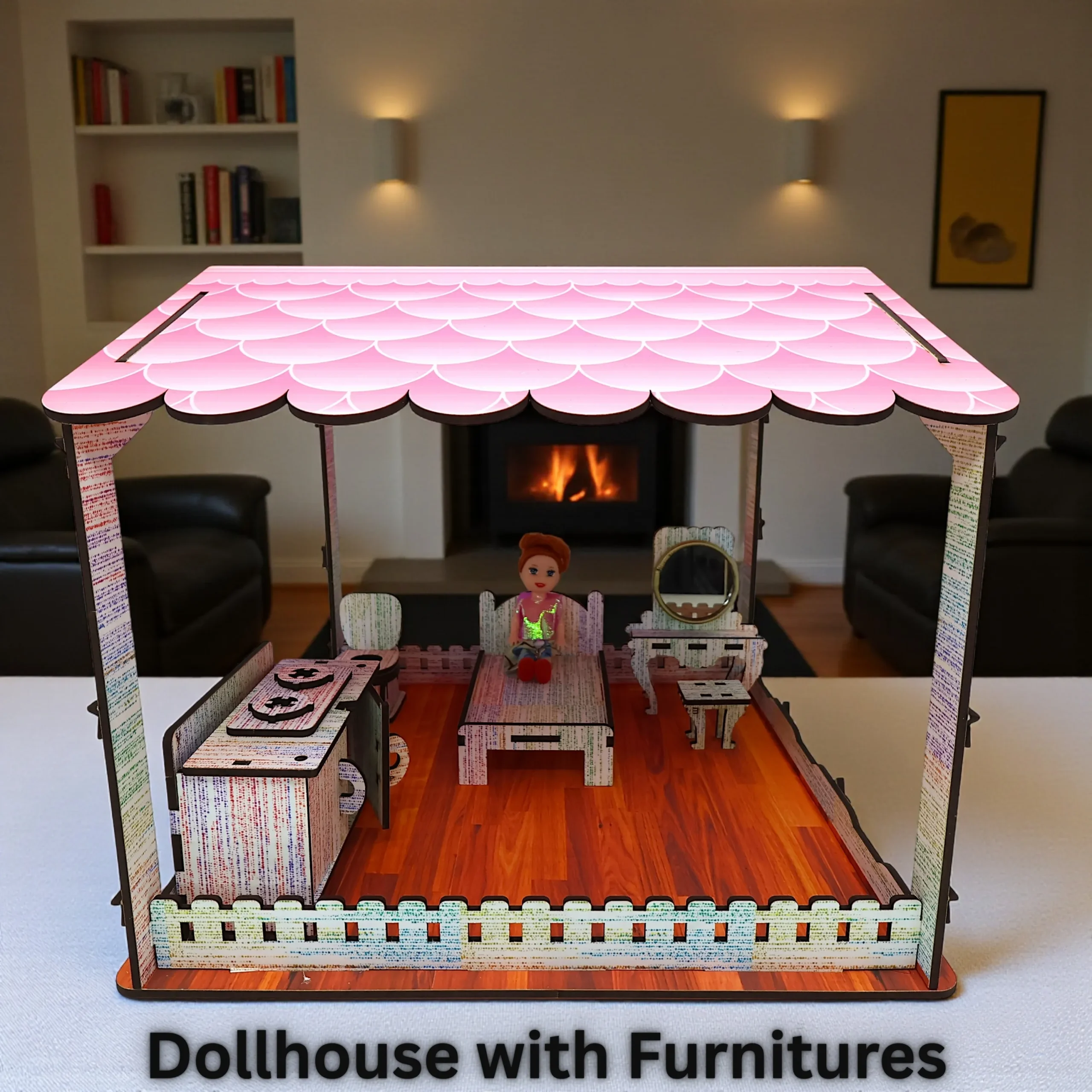 close up of safe wooden material and smooth finish on big doll house