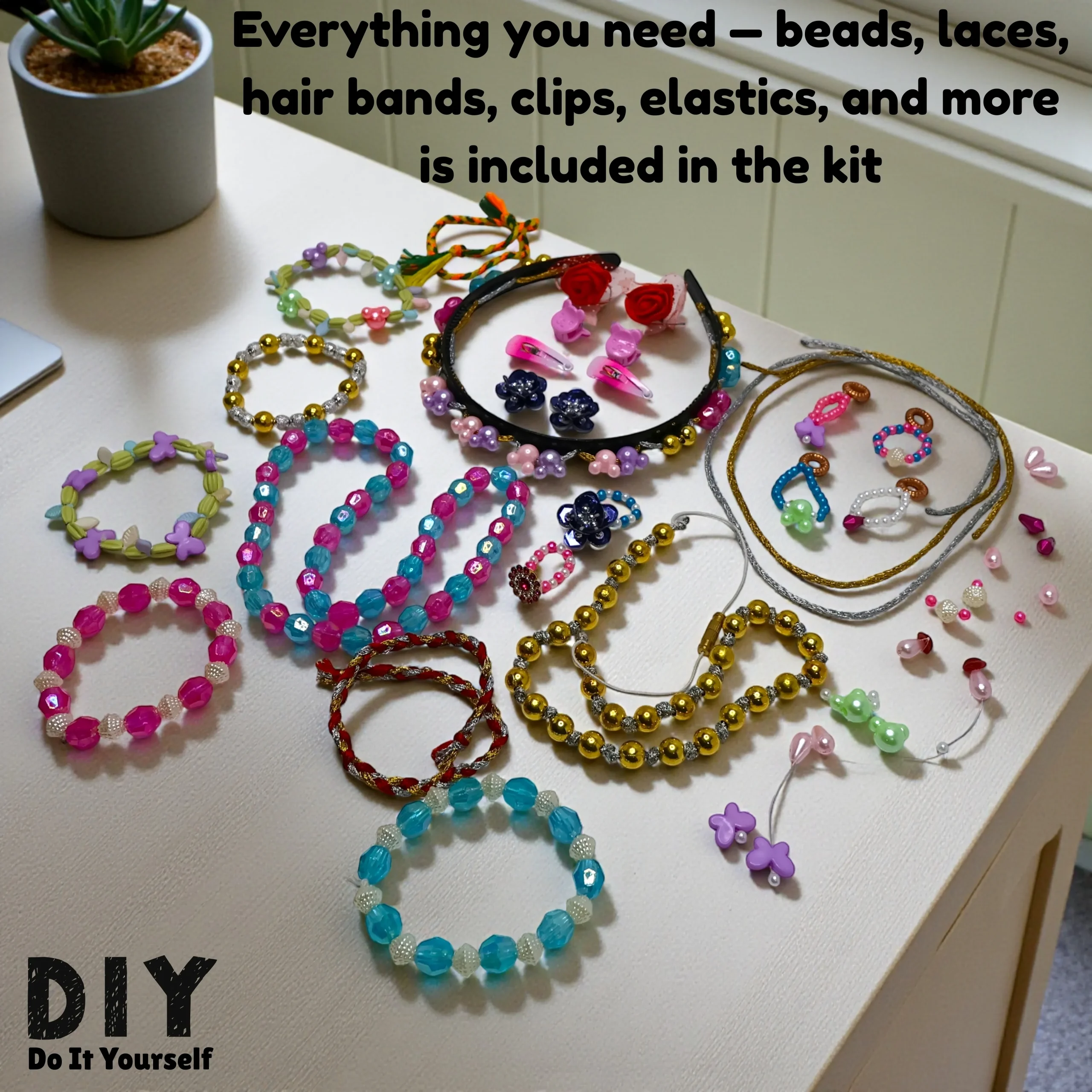 complete jewellery beads bracelet making kit with colorful beads and threads