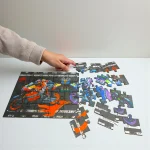 close up of car and bike puzzle pieces for kids