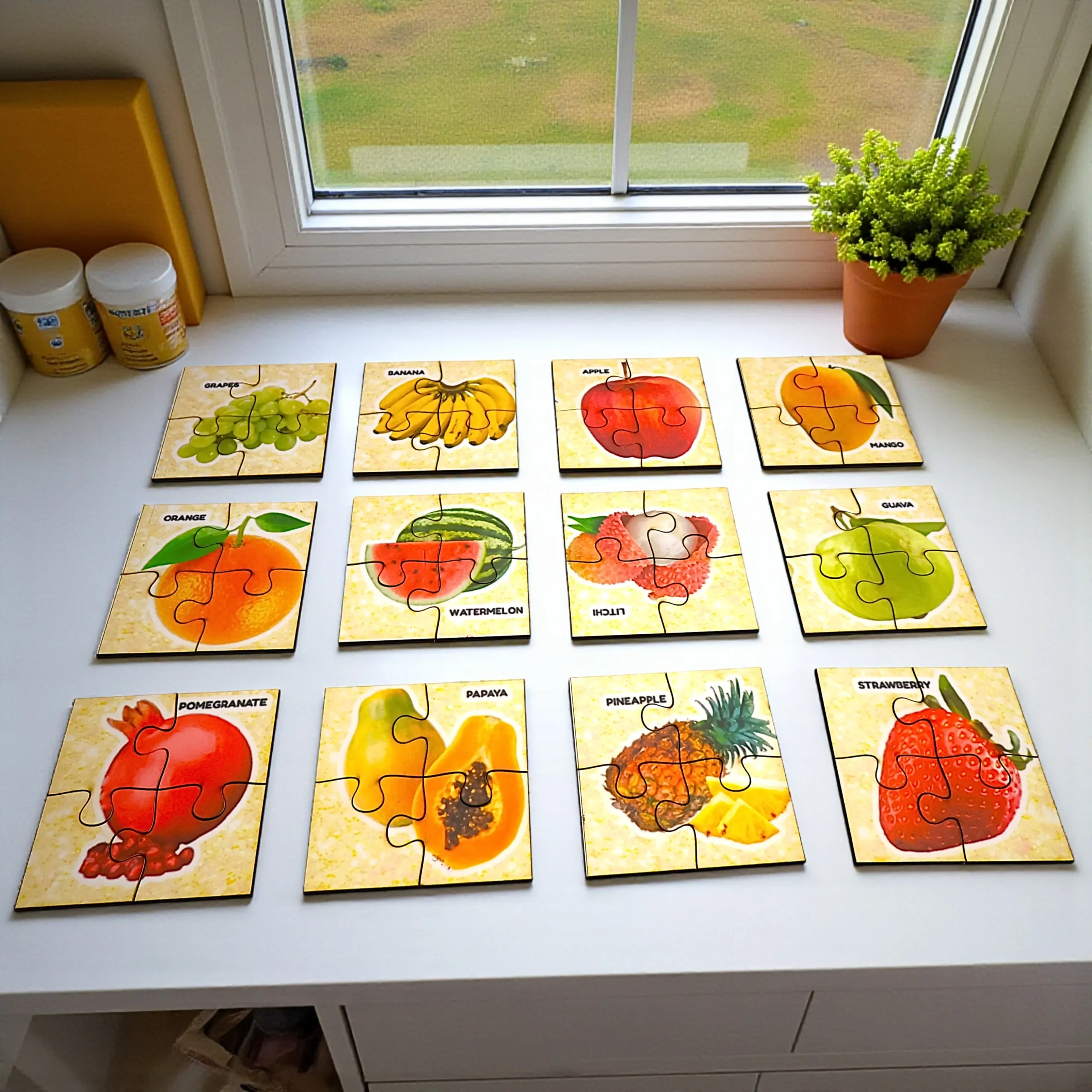 completed fruits and body parts puzzle for children