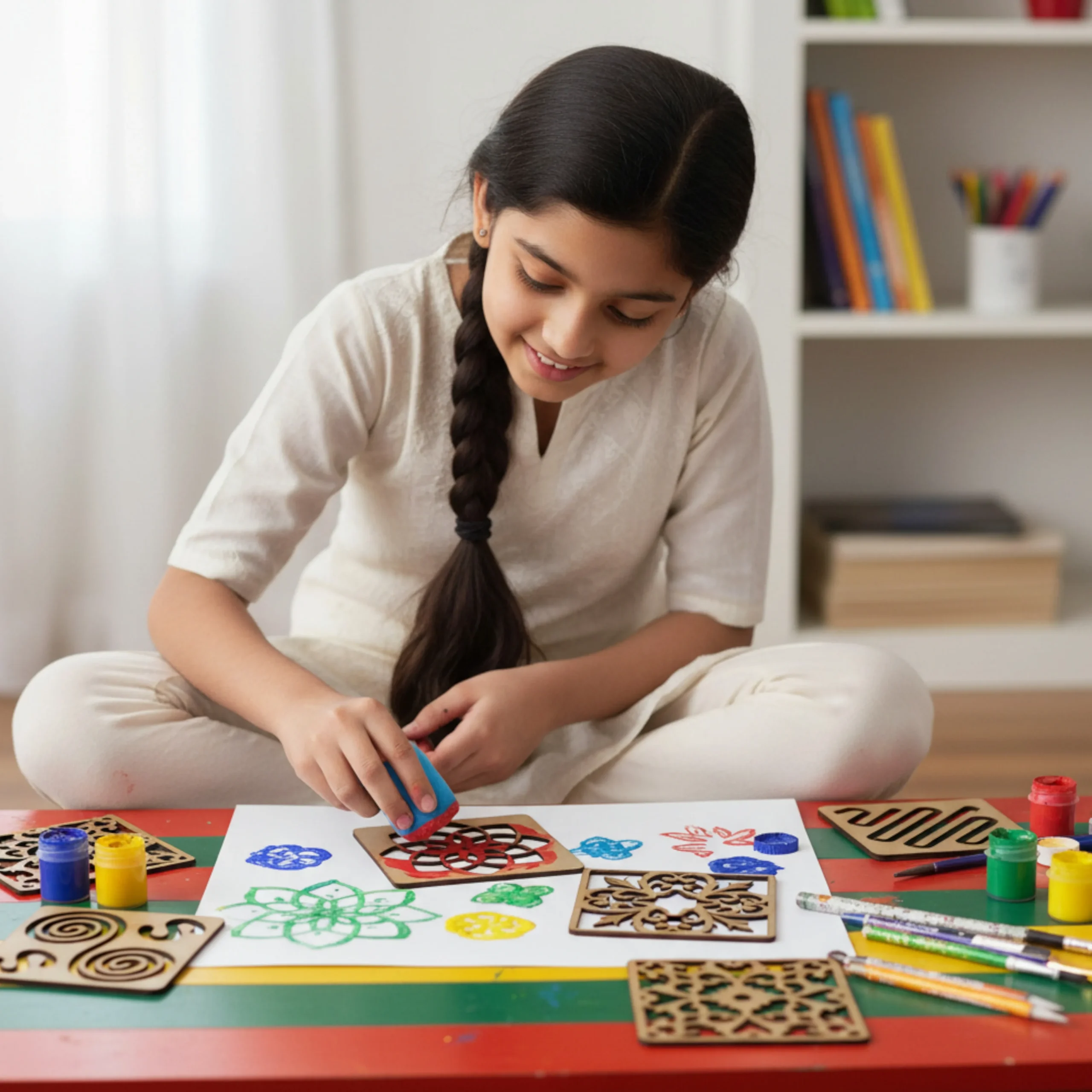 creative art activities using painting and rangoli stencils