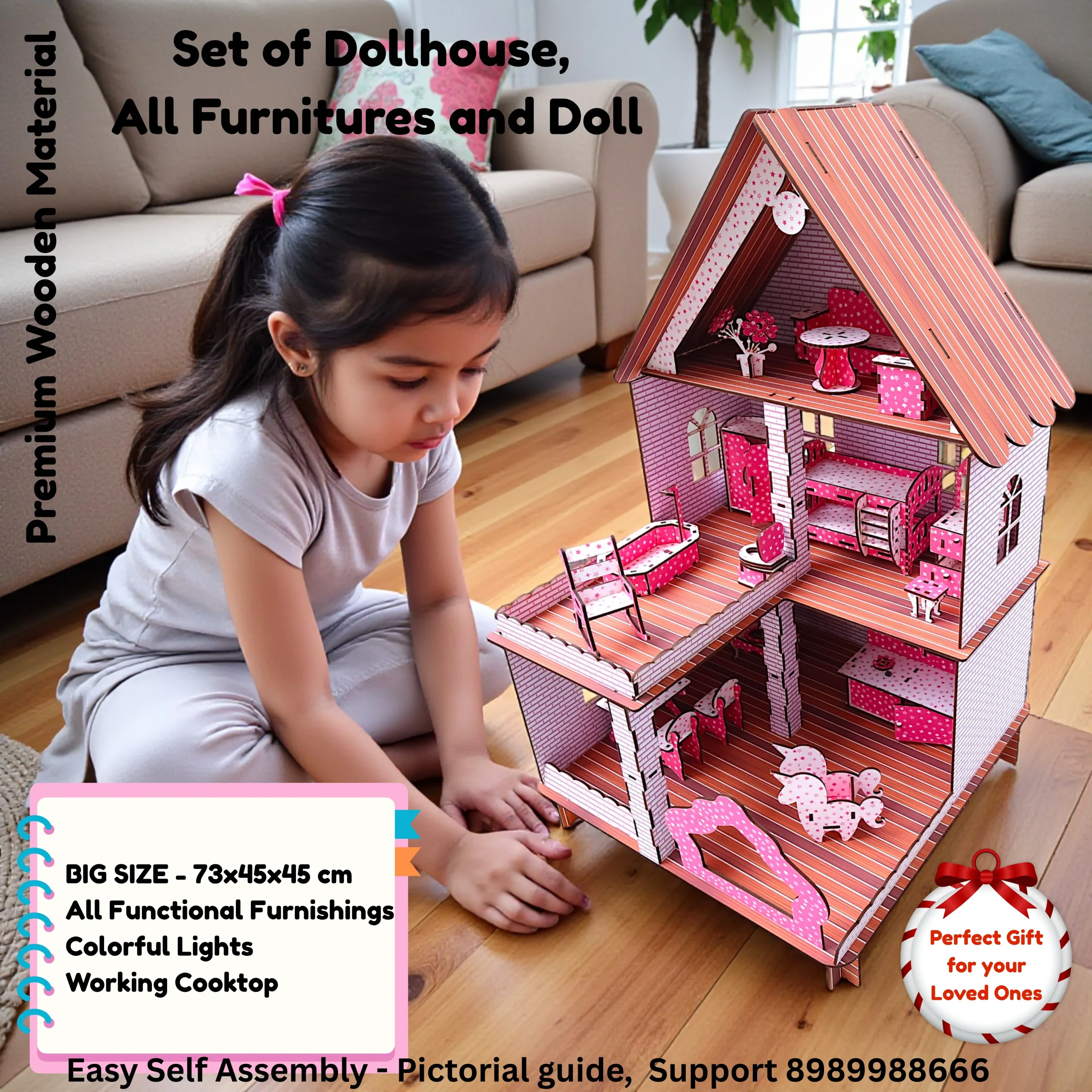 wooden dollhouse for girls designed as kids playhouse toy with themed décor