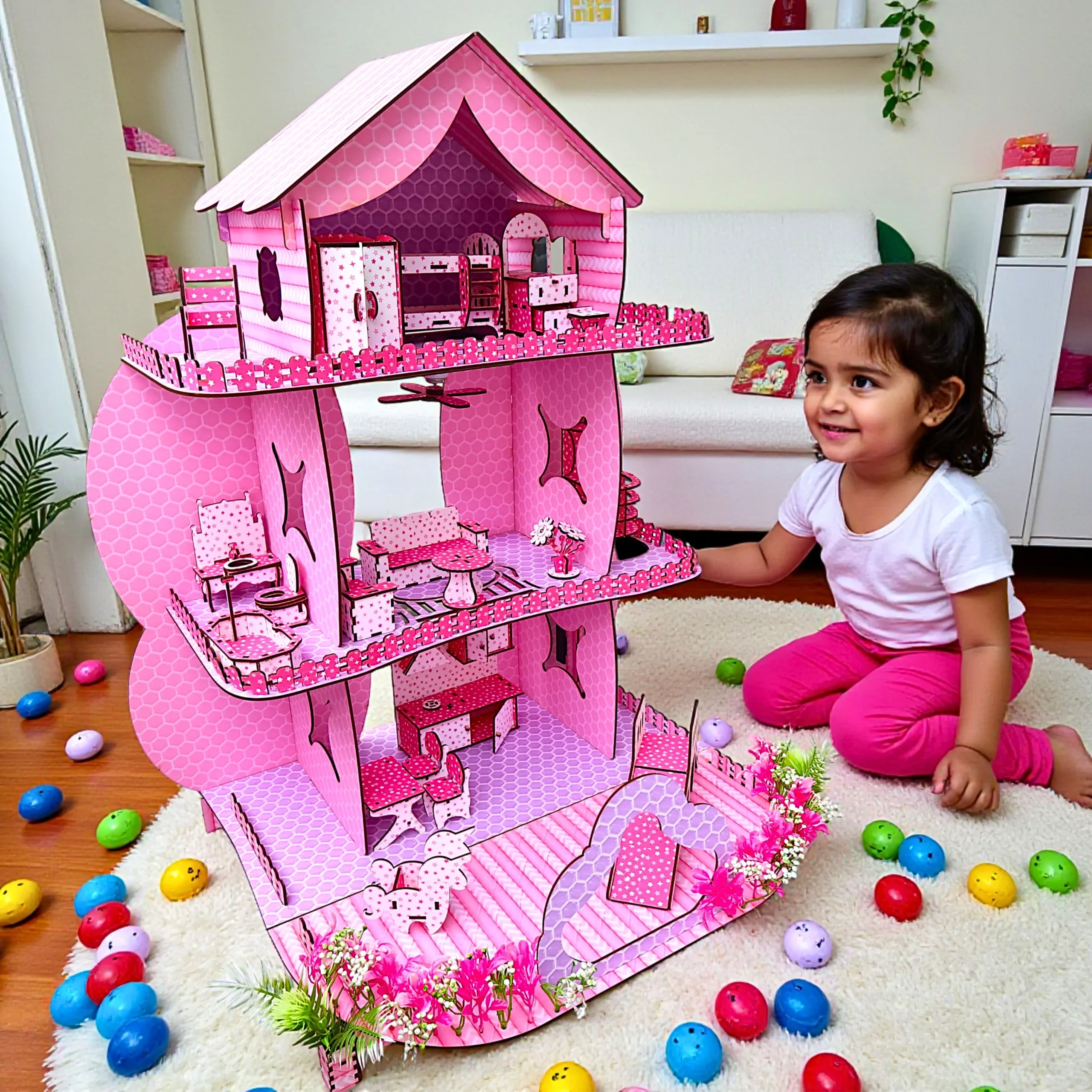dream dollhouse playset for kids with detailed rooms, furniture and accessories
