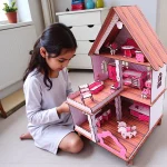 exterior of girls dollhouse playhouse with aesthetically pleasing colors