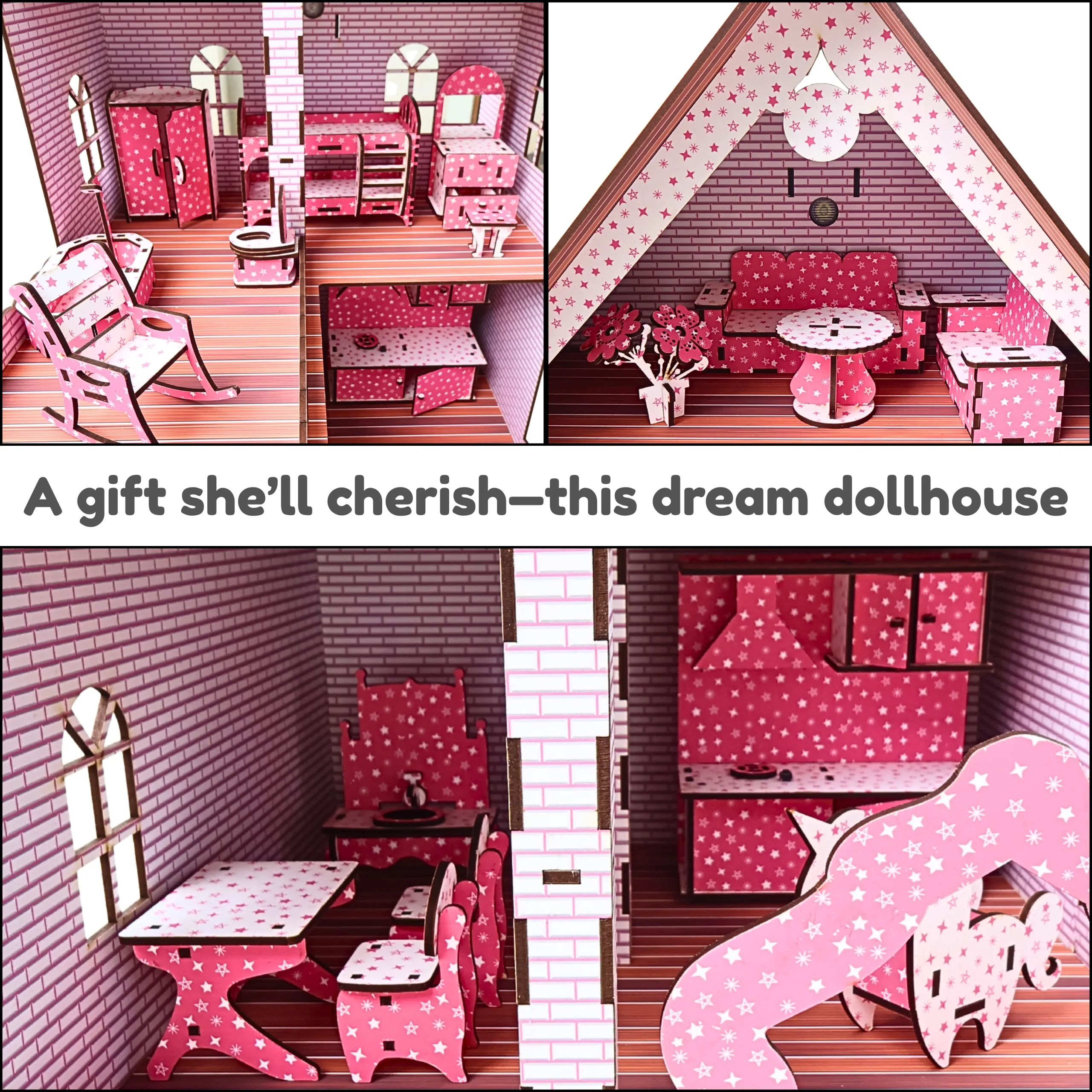 dollhouse furniture designed for girls with themed accessories