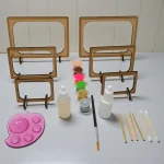 complete glass painting kit showing colors brushes and painting tools