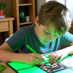 children using glow in the dark stickers for creative decoration and fun activity