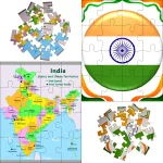 full layout of India map and flag jigsaw puzzle showing all pieces