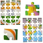 close up of puzzle pieces showing India map and flag details for educational play
