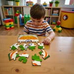 children solving India map and flag jigsaw puzzle learning states and national symbols