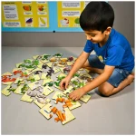 kids playing with shape and vegetable jigsaw puzzle