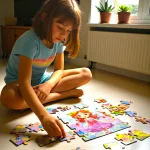 kids solving unicorn and fairy jigsaw puzzle with focus and joy
