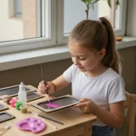 kids painting on glass using diy glass painting kit