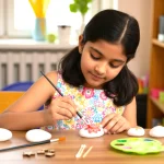 kids painting stones using rock painting kit