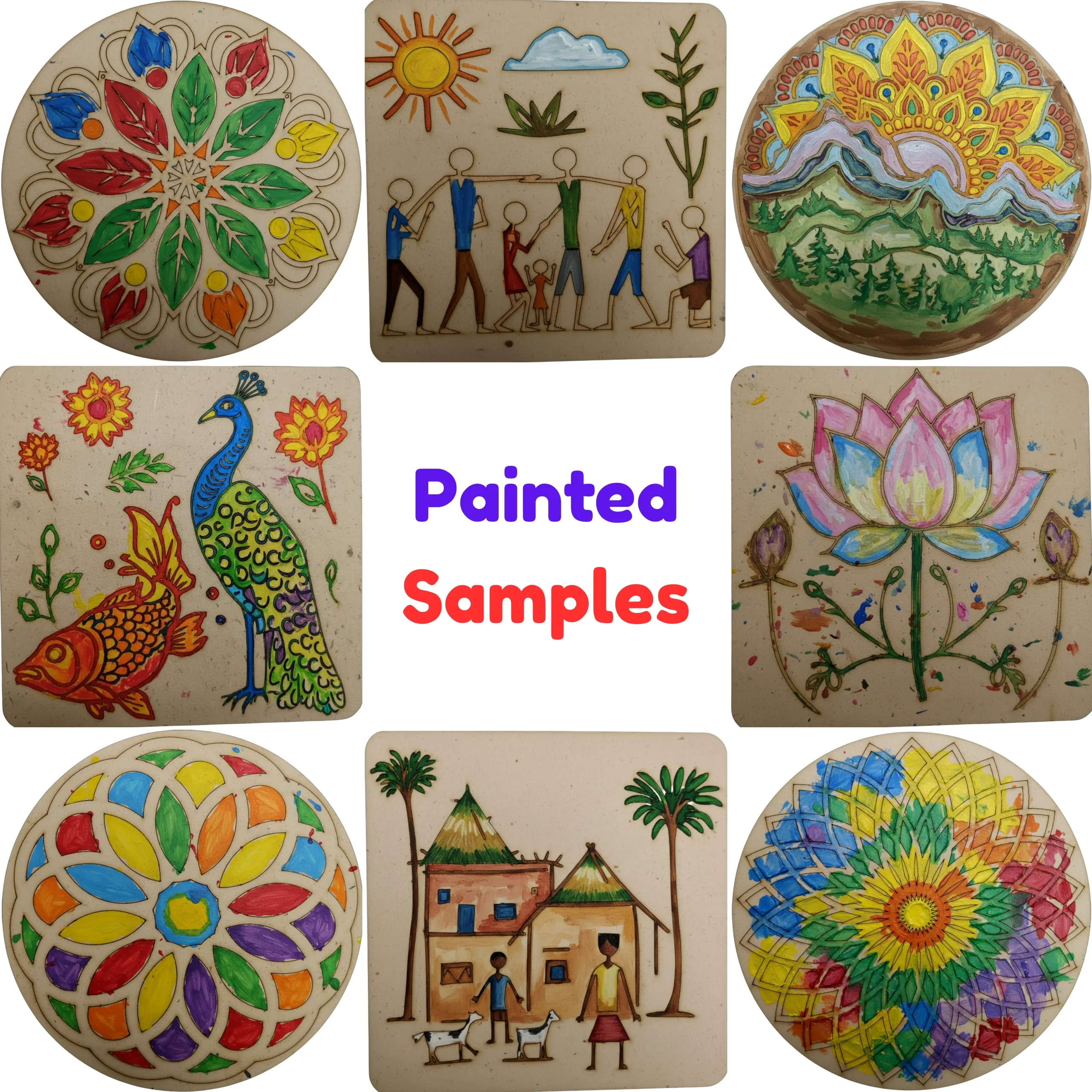 complete mandala painting kit showing colors brushes and mandala designs