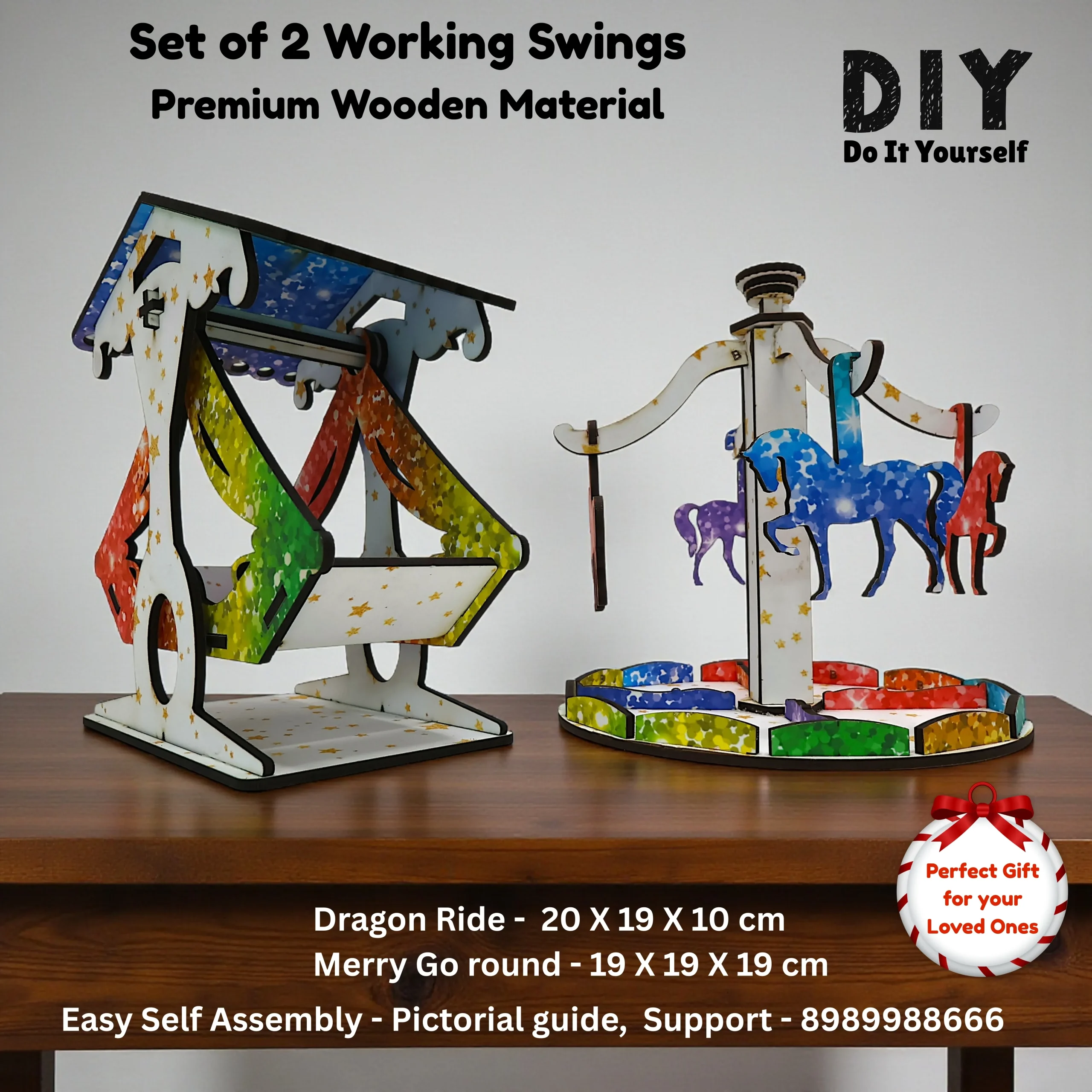 Merry Go Round and Dragon Swing Wooden Craft Puzzle Set