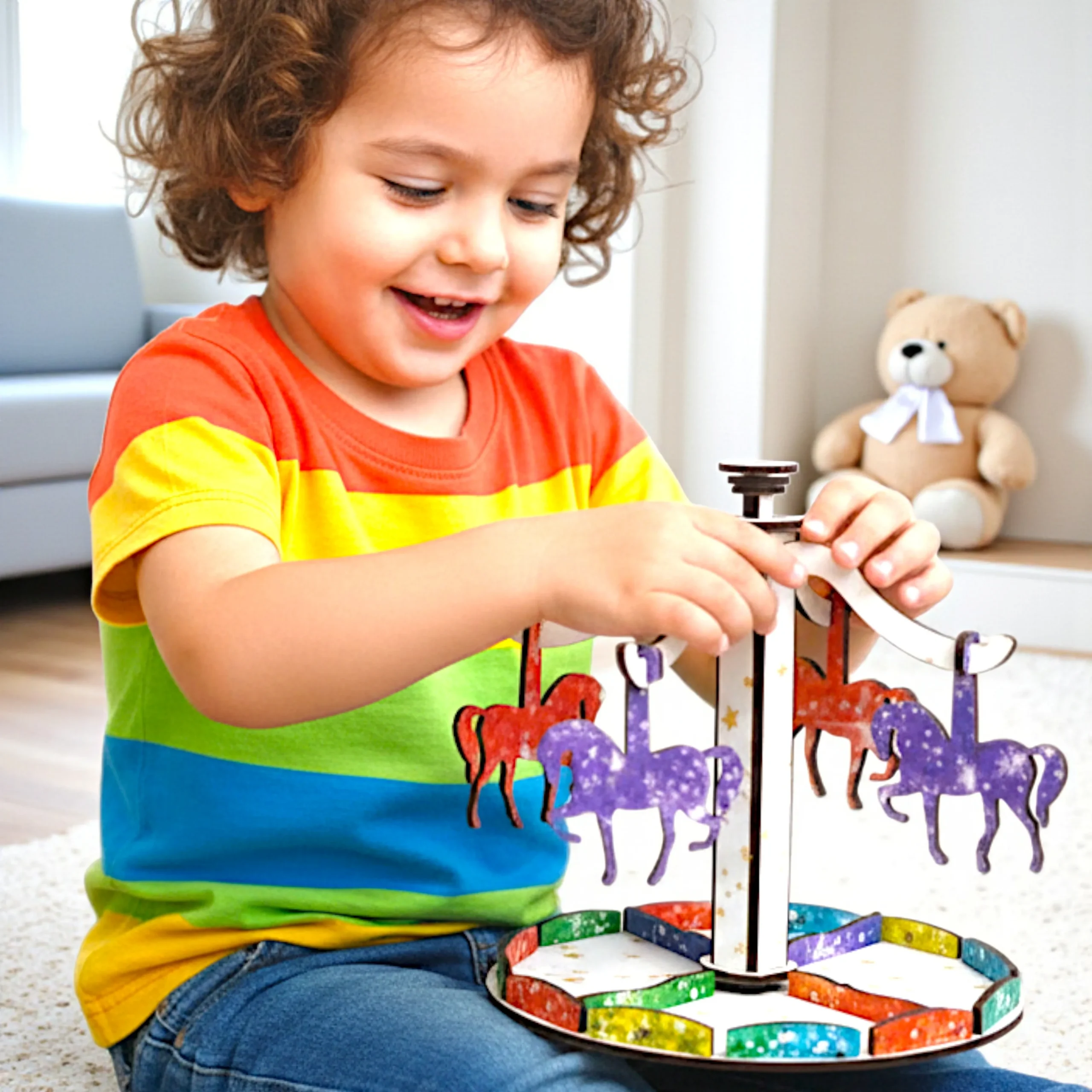 merry go round wooden puzzle toy for kids
