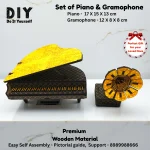 wooden miniature decor combo set with piano and gramophone for living room shelf or dollhouse
