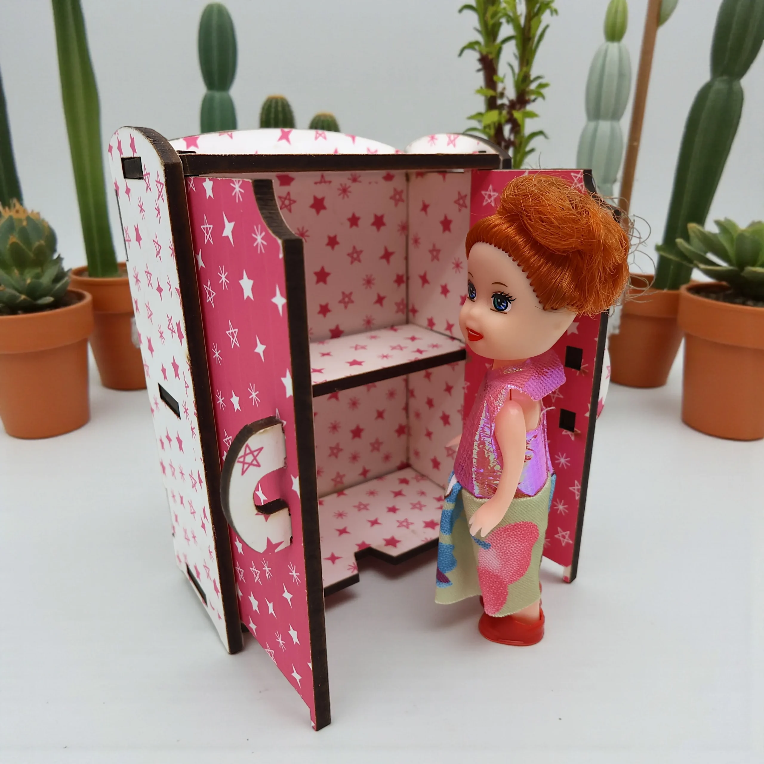 mini wardrobe furniture for dollhouse bedroom set with doors for role play and storage