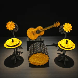 miniature guitar and drum set decor