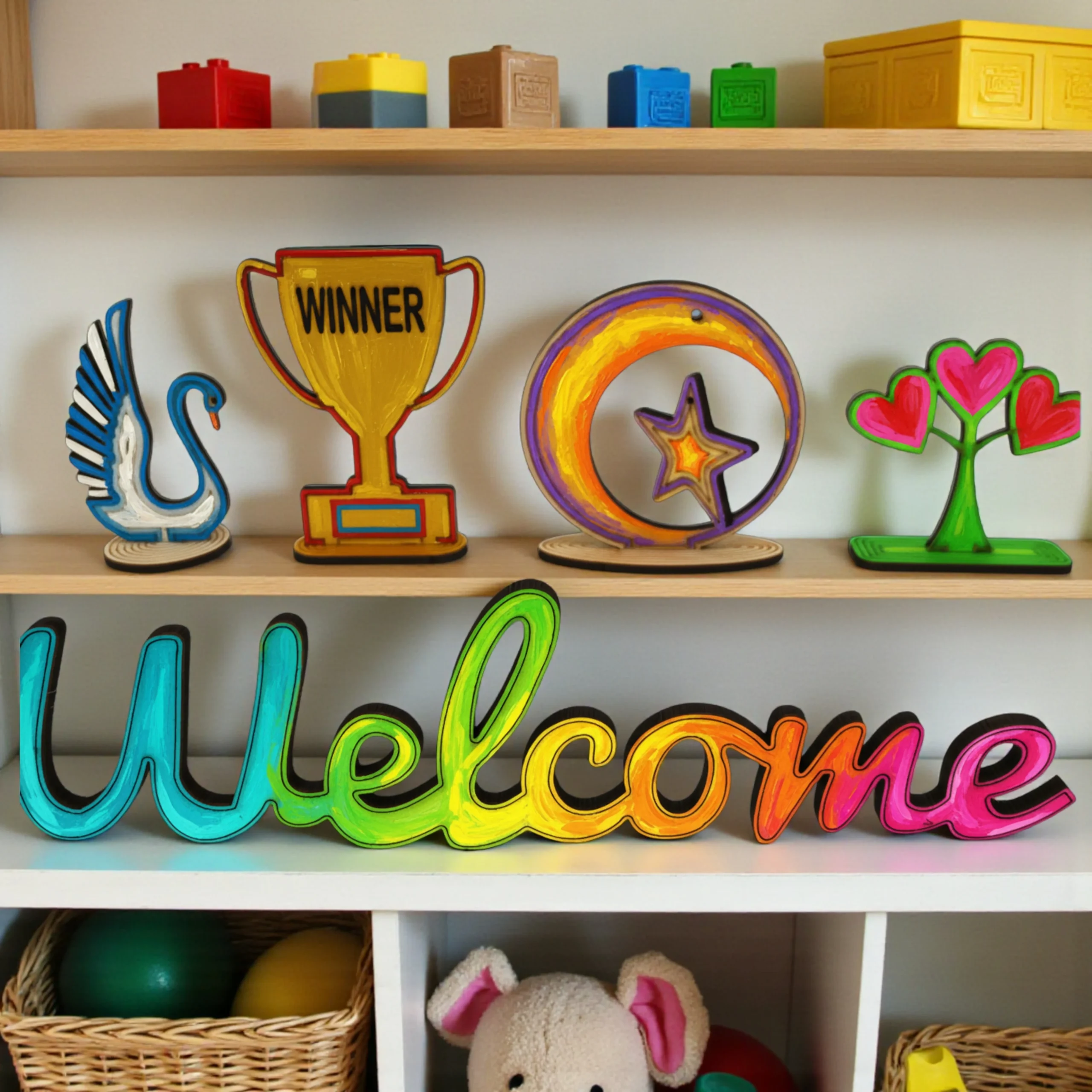 finished painted wooden art from kids wood painting kit