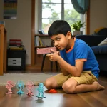 kids playing rubber band gun toy together in friendly competition