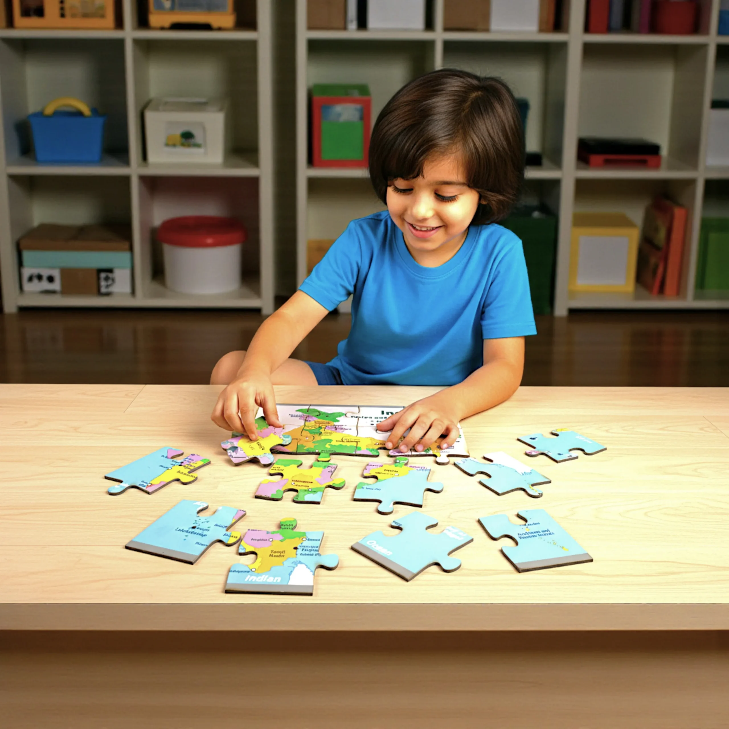 close up of wooden India map and flag jigsaw puzzle with safe smooth edges