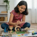 child safe wood painting kit with smooth wooden pieces