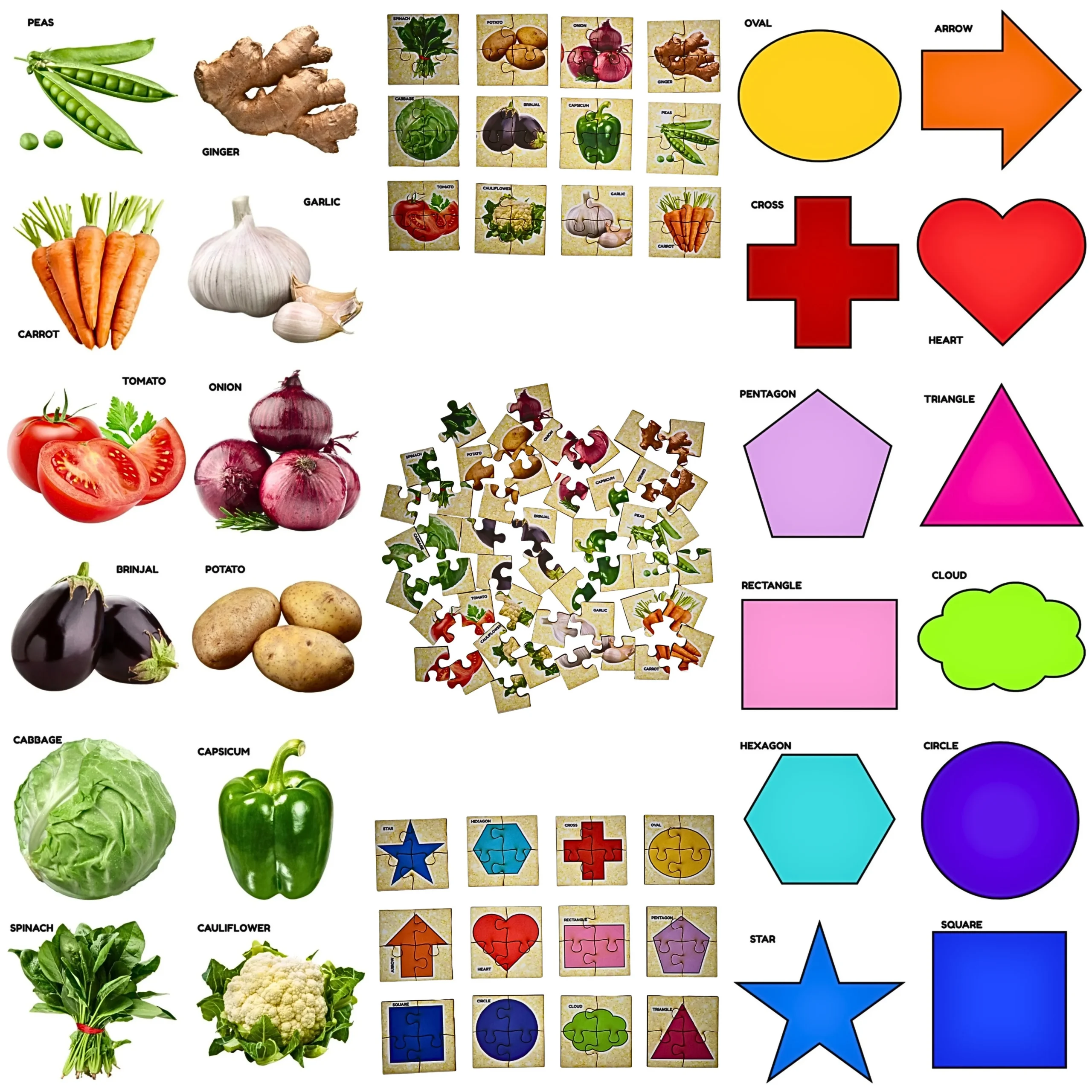 shape and vegetable jigsaw puzzle for kids learning