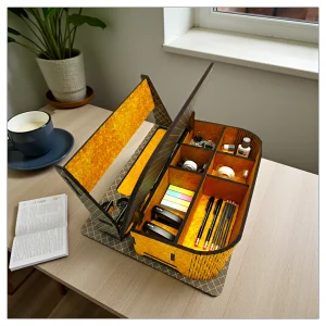 desk organiser used on study table for kids books stationery and supplies