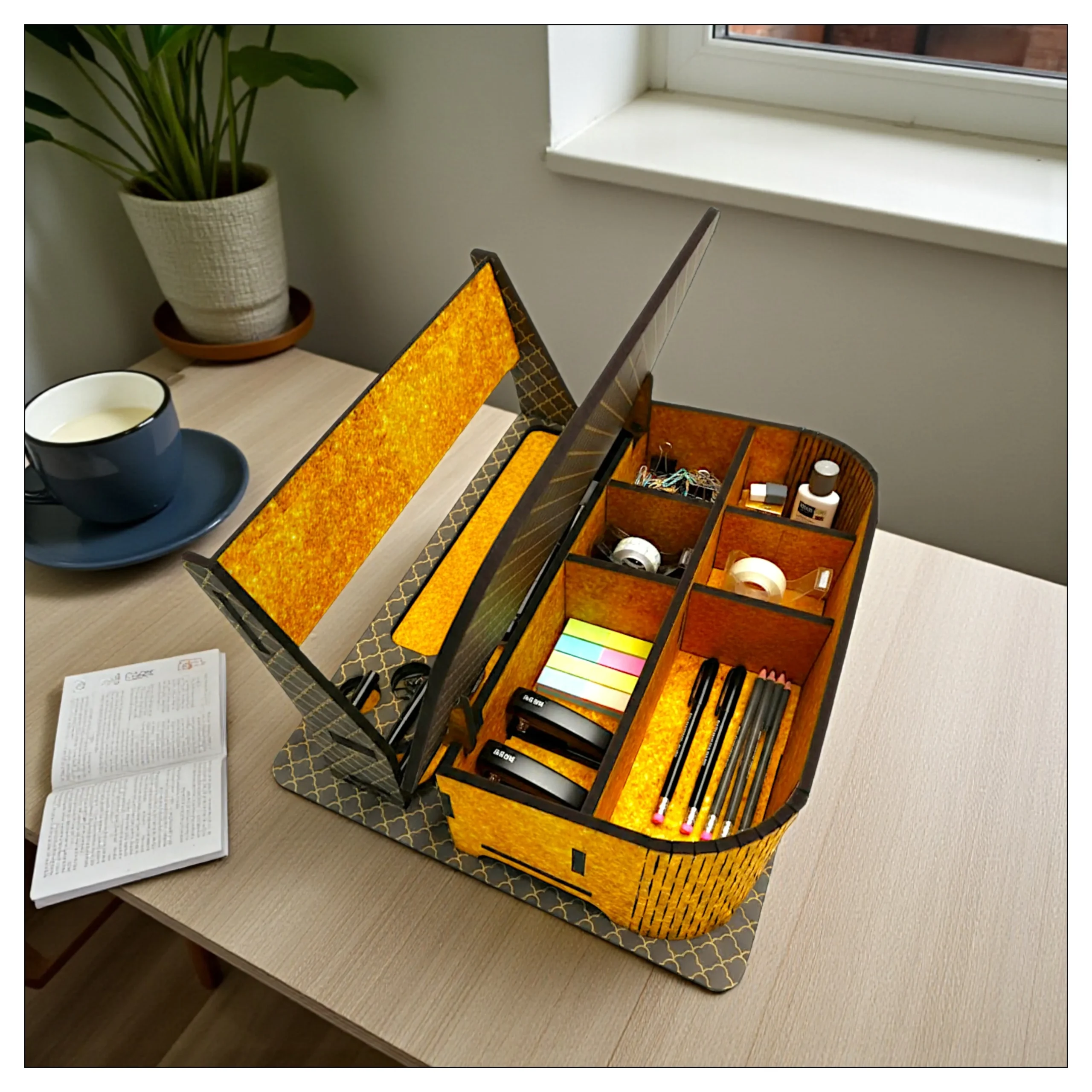 desk organiser used on study table for kids books stationery and supplies