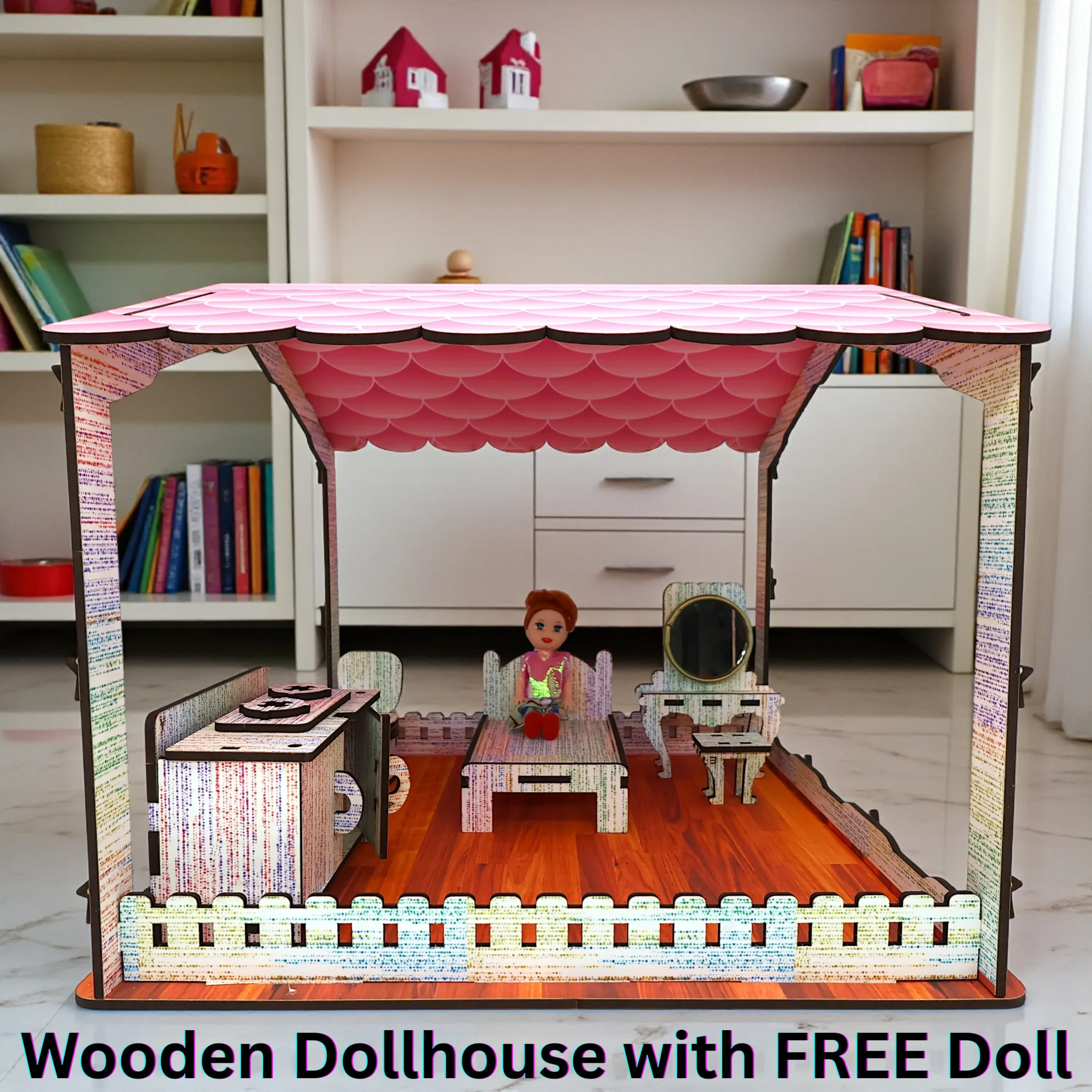 Wishoz big doll house wooden toy with quality and safety badge