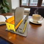 close up of premium wooden finish and smooth edges of desk organiser