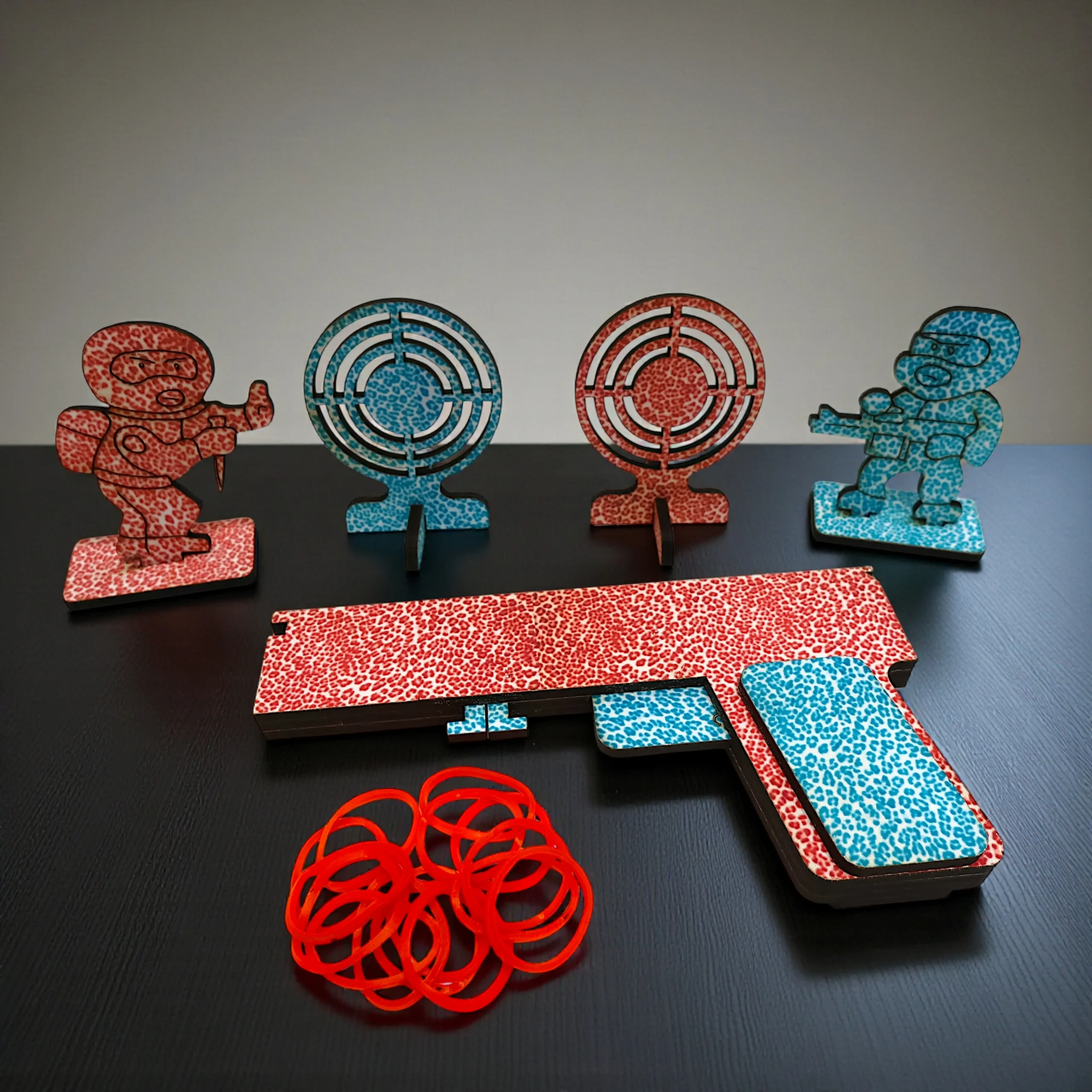 close up of wooden rubber band gun toy for kids safe and sturdy